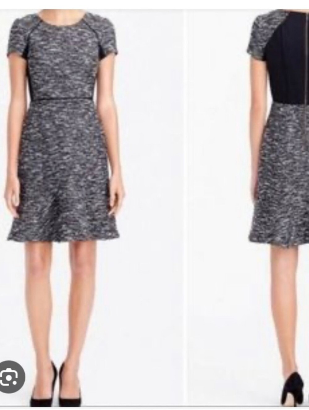 J. Crew Black and Gray Boucle Fit & Flare Dress With Ribbon Trim Size 4